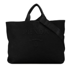 Prada Drill Triangle Plate Tote Bag Shoulder 2VG081 Black Canvas Women's PRADA