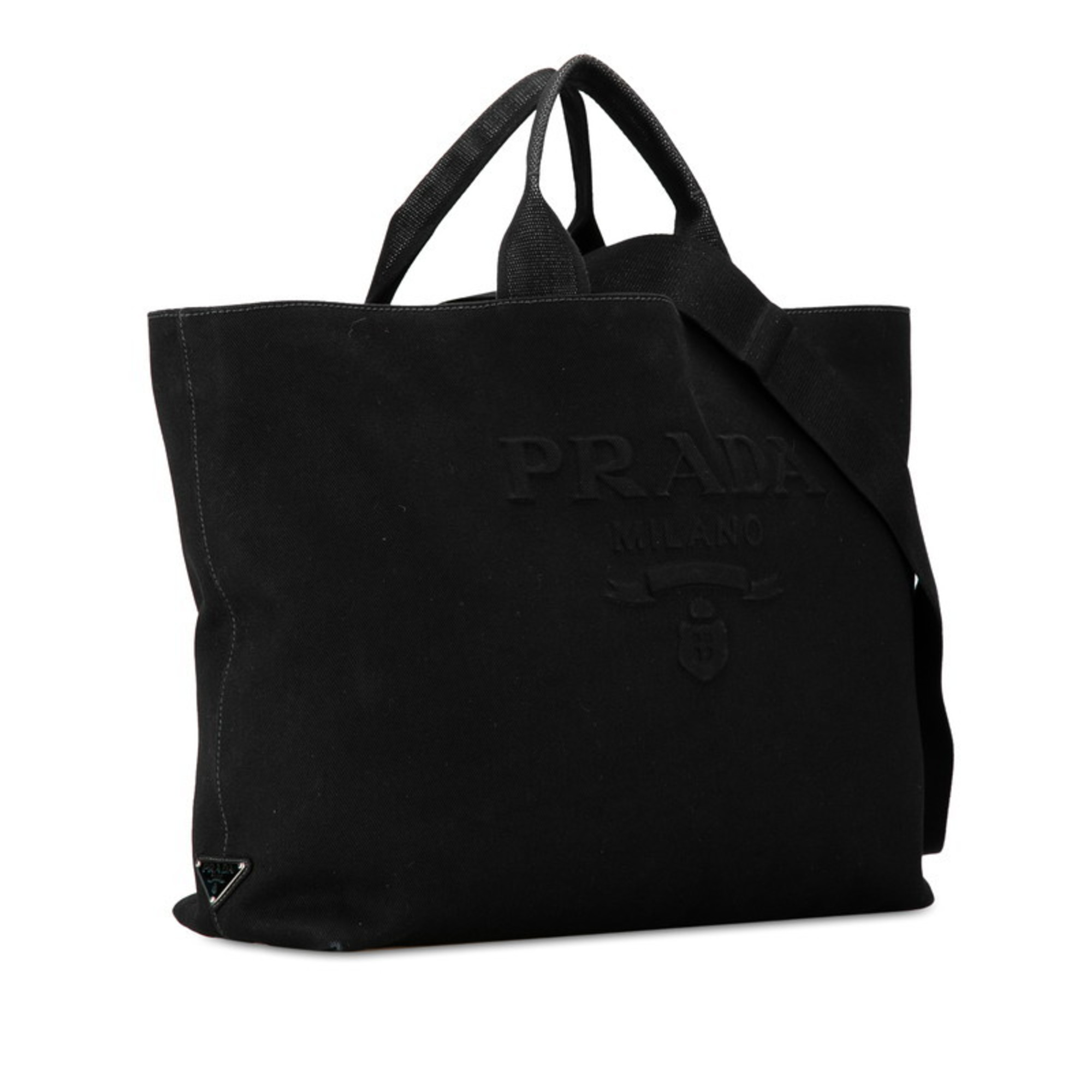 Prada Drill Triangle Plate Tote Bag Shoulder 2VG081 Black Canvas Women's PRADA