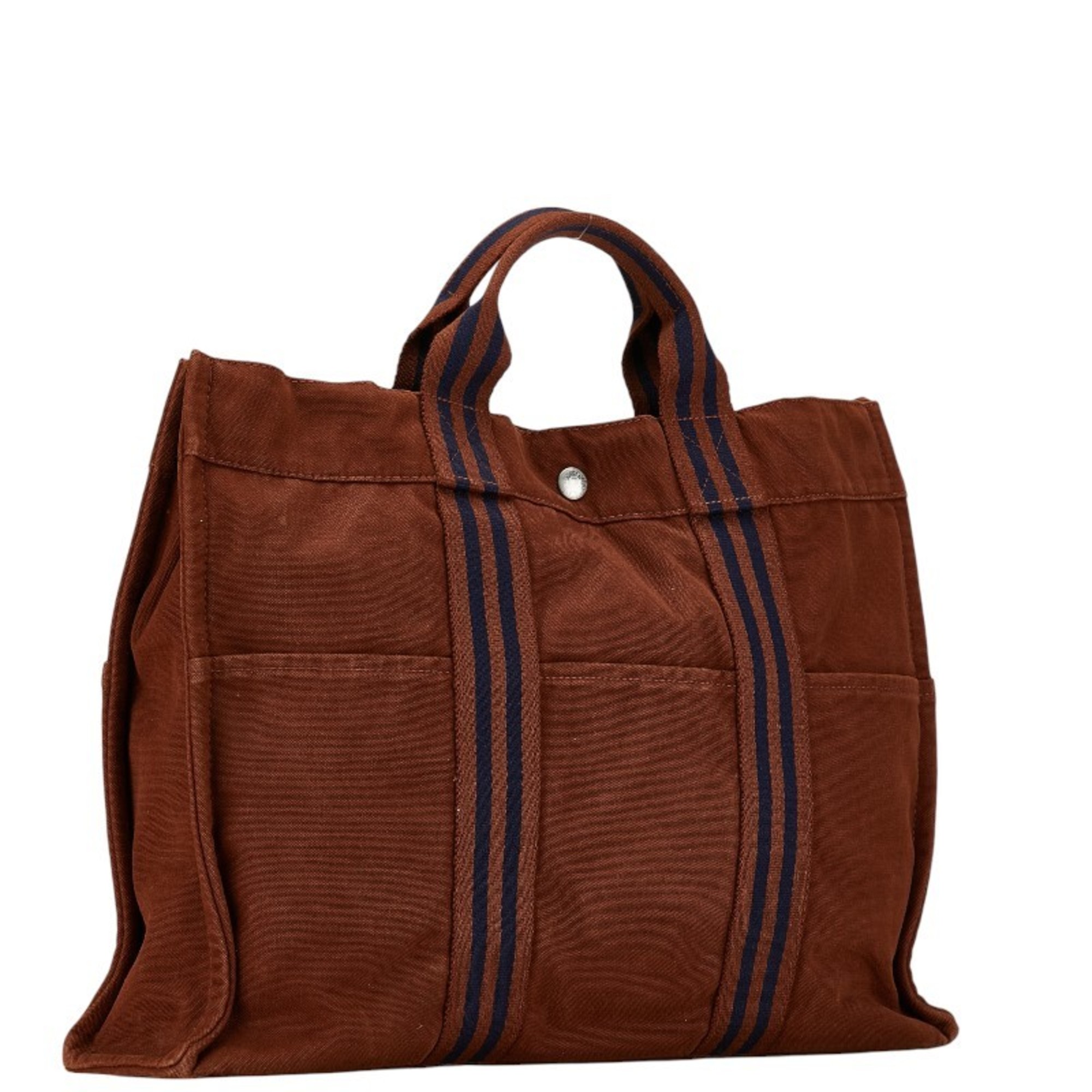 Hermes Air Line MM Handbag Tote Bag Brown Blue Canvas Women's HERMES