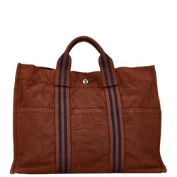 Hermes Air Line MM Handbag Tote Bag Brown Blue Canvas Women's HERMES