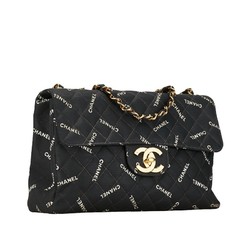 Chanel Deca Matelasse 34 Coco Mark All Chain Shoulder Bag Black Canvas Women's CHANEL