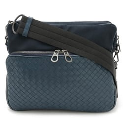 BOTTEGA VENETA Bottega Veneta Intrecciato Shoulder Bag Nylon Canvas Leather Navy Blue 407391