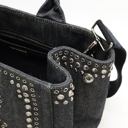 PRADA CANAPA Tote Bag Shoulder Denim Beads Studs BLEU Indigo Purchased at an Overseas Duty Free Shop BN2642