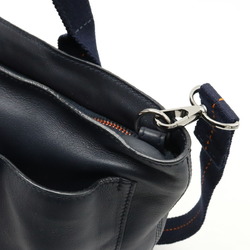 HERMES Caravan Horizontal MM Tote Bag Shoulder Veauderma Leather Navy Blue Orange