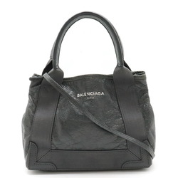 BALENCIAGA Exclusive Line Navy Cabas XS Tote Bag Handbag Shoulder Leather Grey 390346