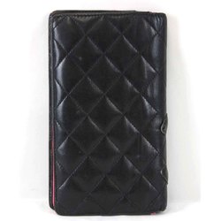 CHANEL Cambon Line Long Wallet Leather Black Women's