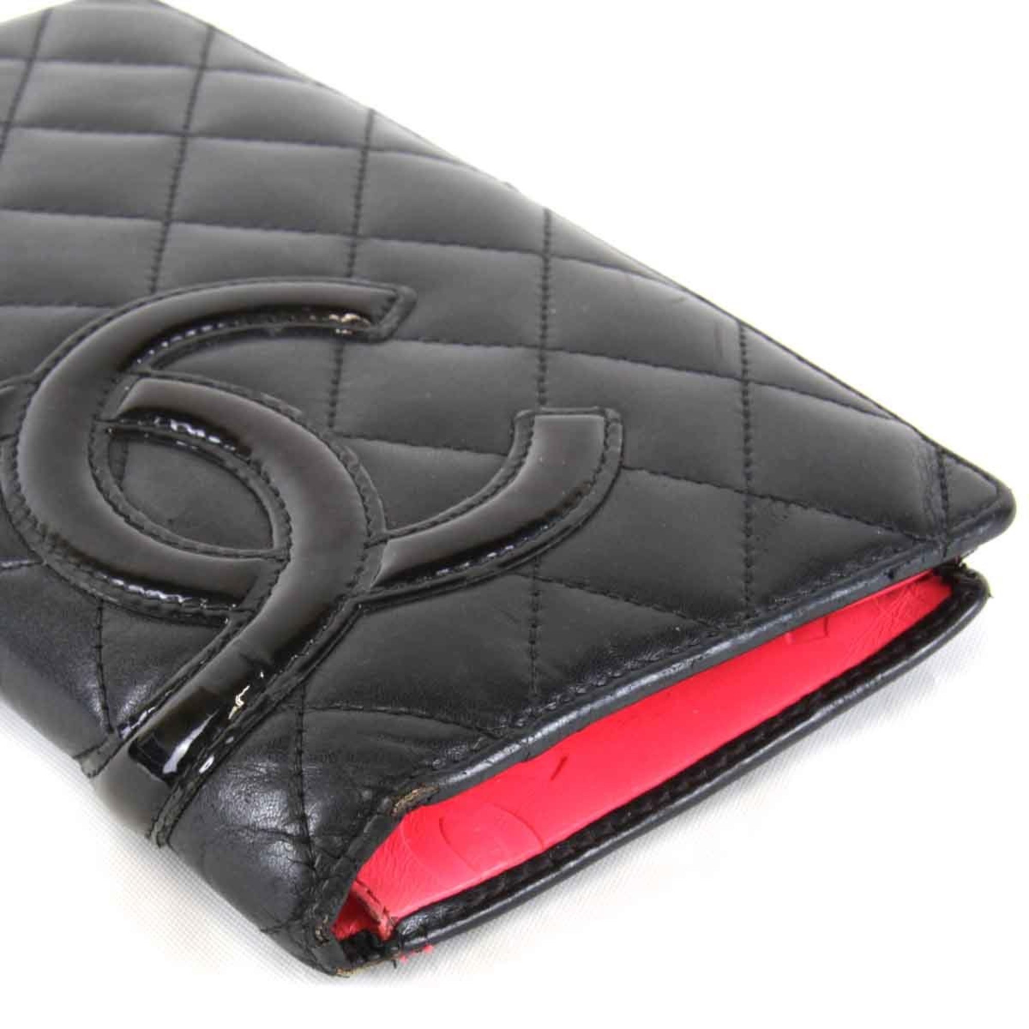 CHANEL Cambon Line Long Wallet Leather Black Women's