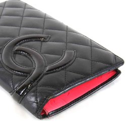 CHANEL Cambon Line Long Wallet Leather Black Women's