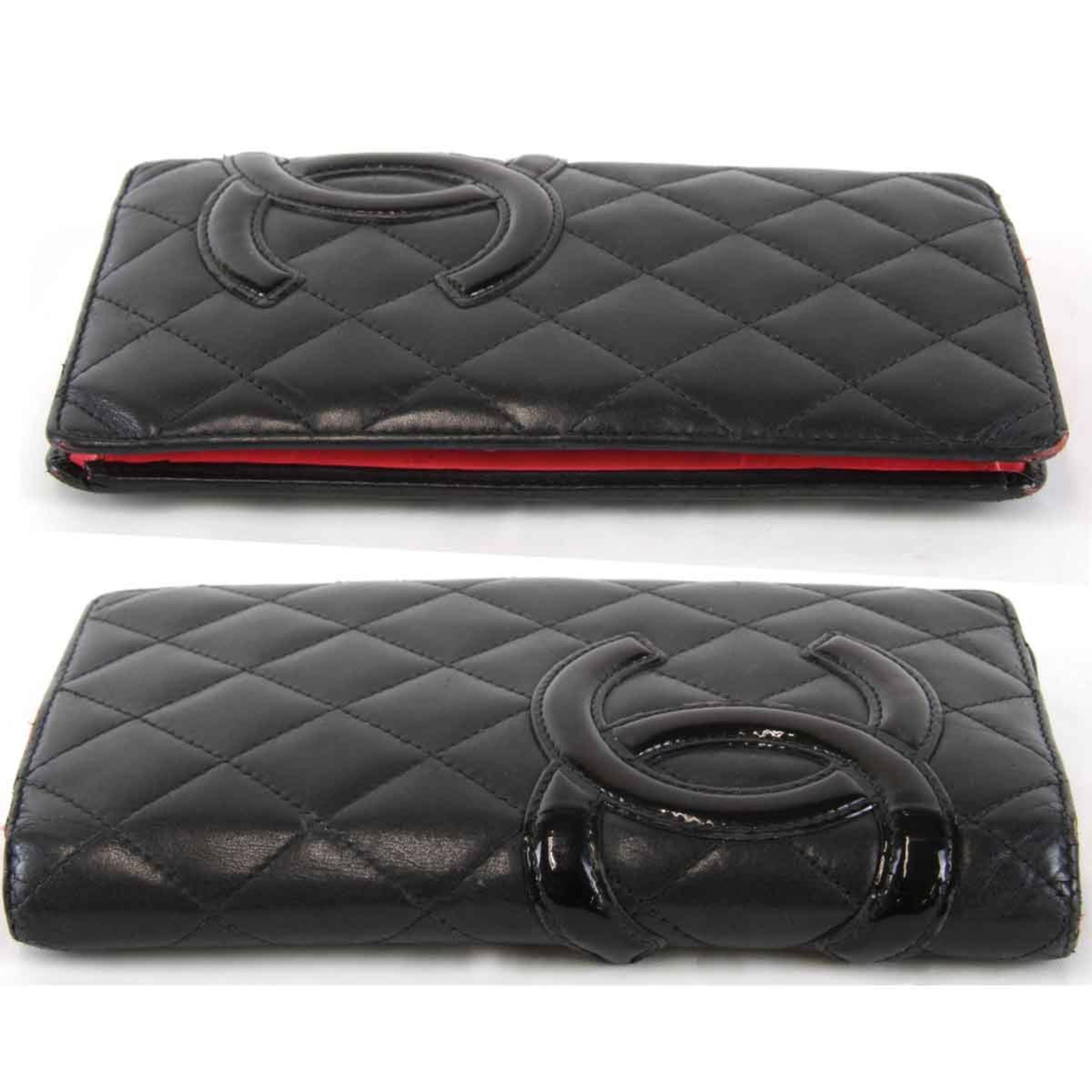 CHANEL Cambon Line Long Wallet Leather Black Women's