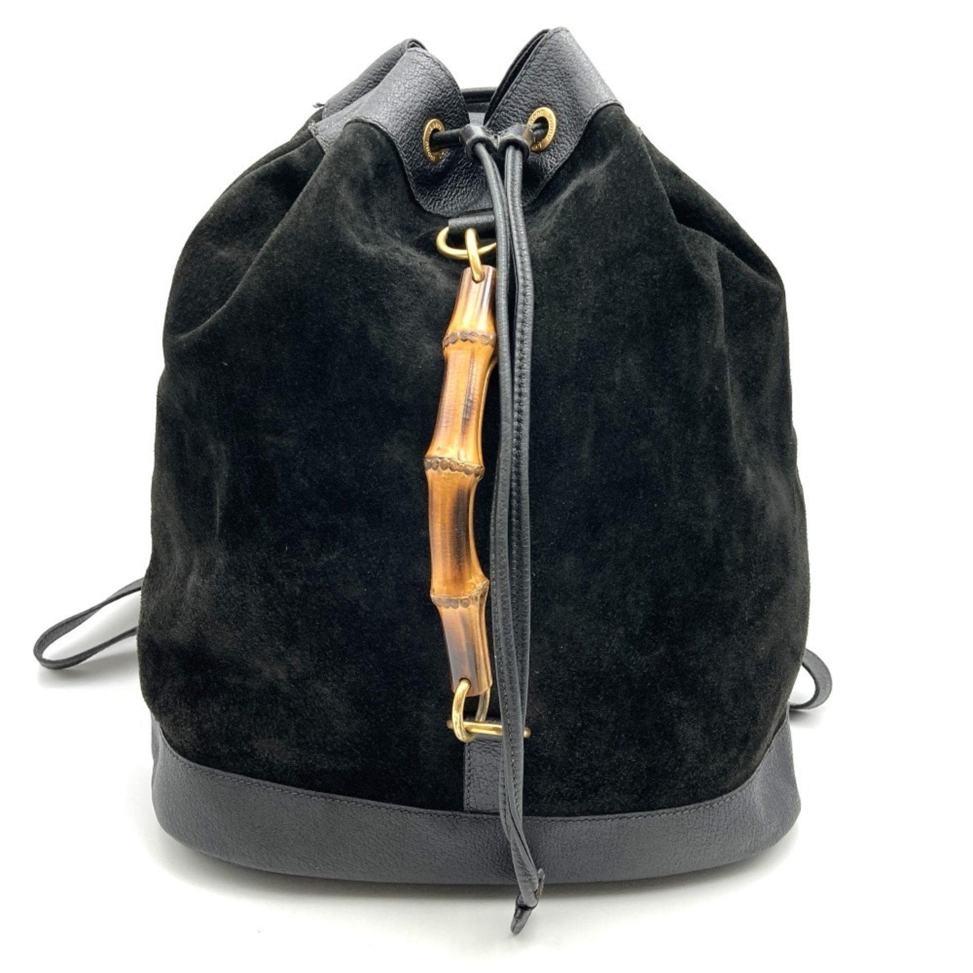 GUCCI 003 2855 Backpack/Daypack Bamboo Black Suede Leather Women's