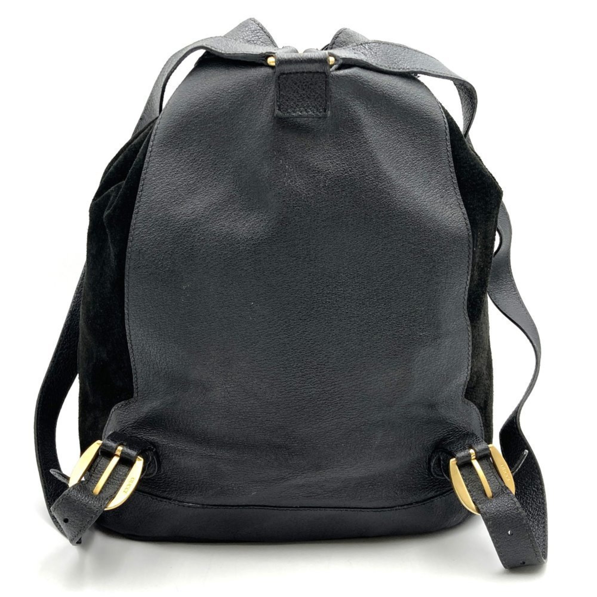 GUCCI 003 2855 Backpack/Daypack Bamboo Black Suede Leather Women's