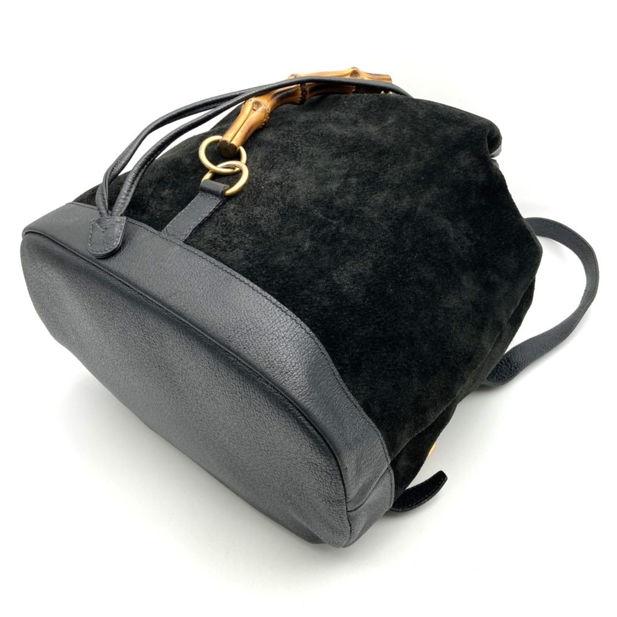 GUCCI 003 2855 Backpack/Daypack Bamboo Black Suede Leather Women's