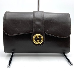 GUCCI Old Gucci Clutch Bag Brown Leather GG Women's