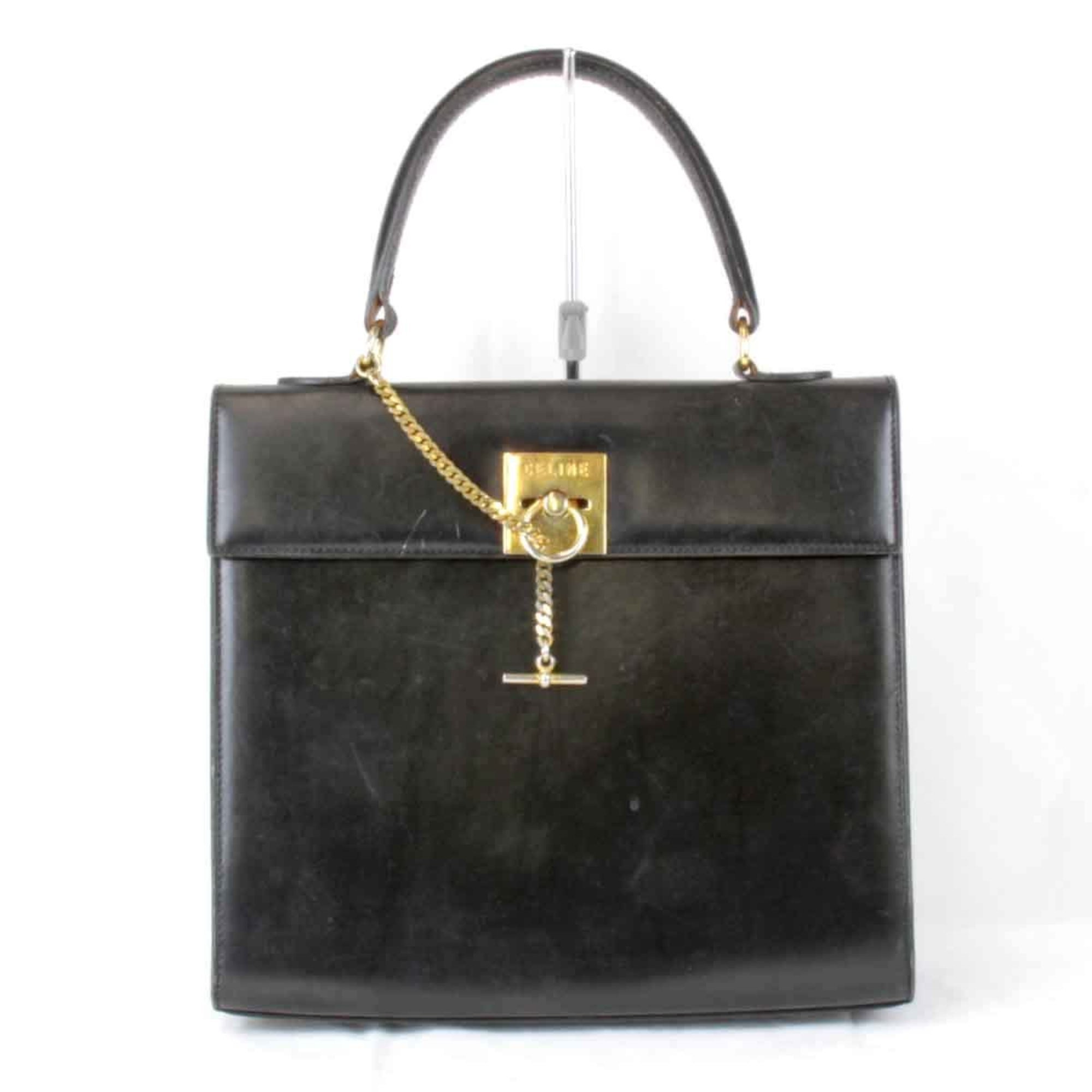 CELINE Mantell Gancini handbag leather black women's