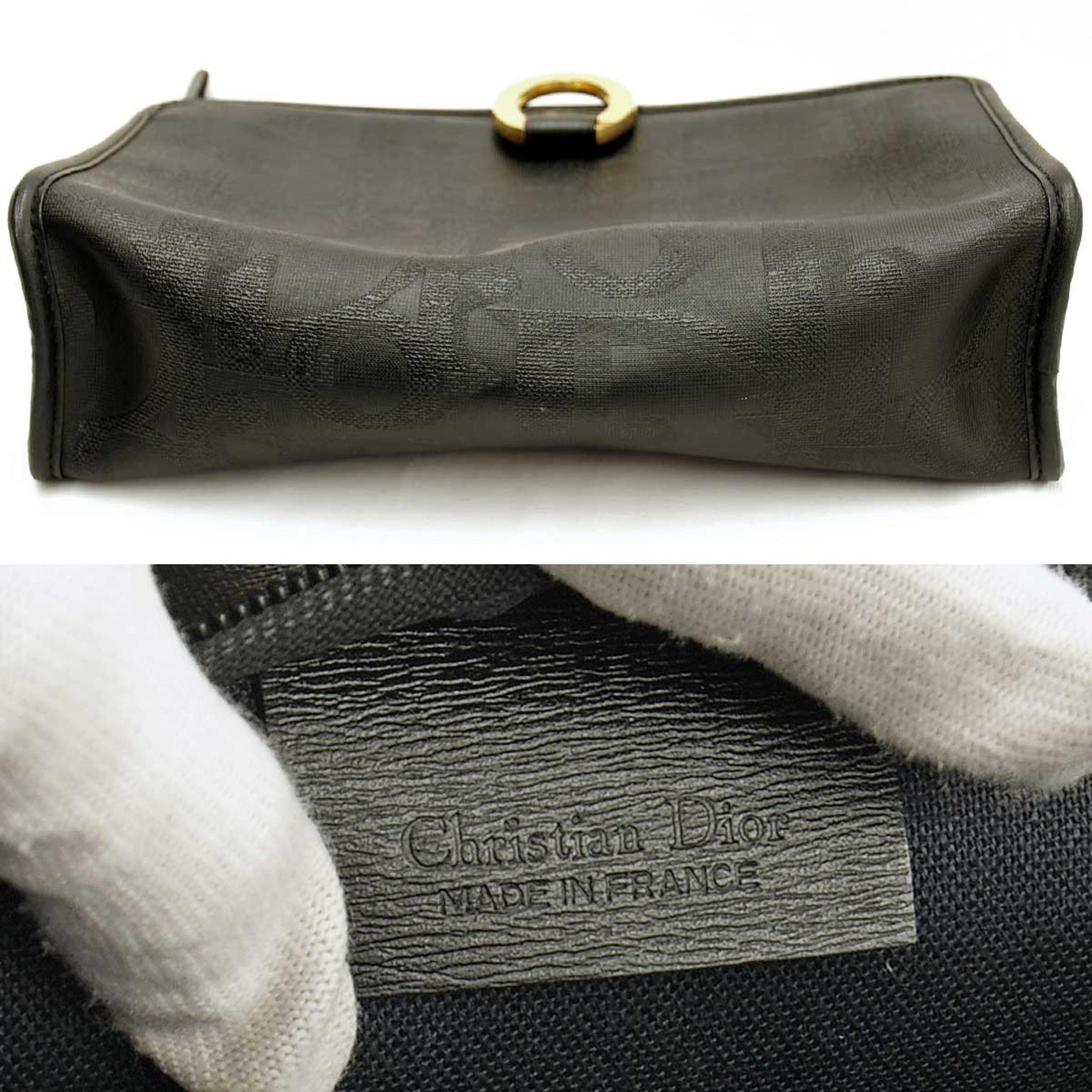 Christian Dior Clutch Bag Leather Black Women's