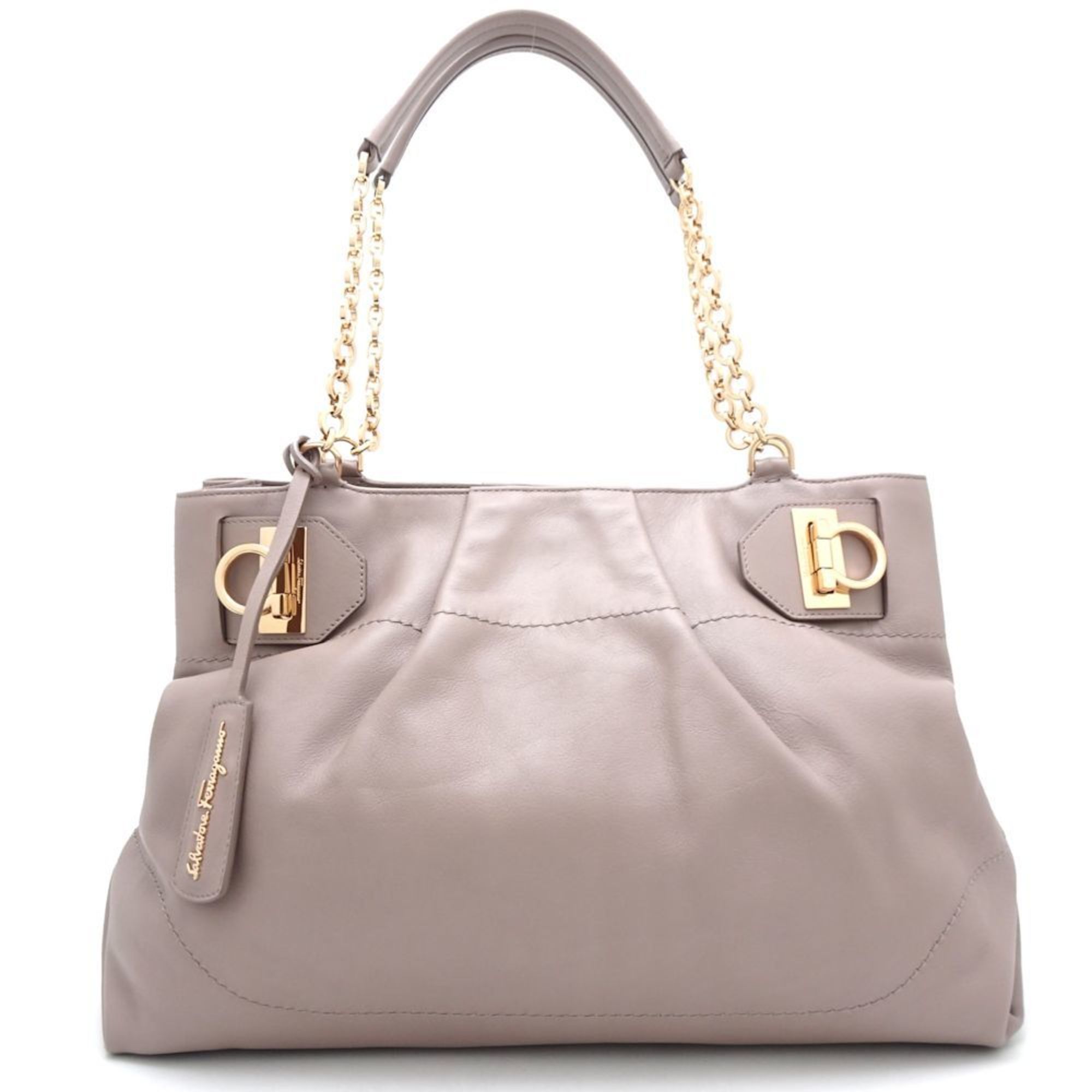 Salvatore Ferragamo Tote Bag Gancini Leather Greige 351518