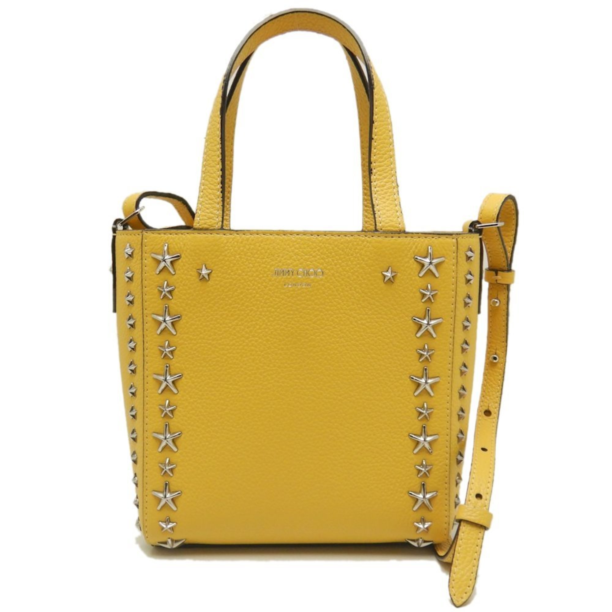 JIMMY CHOO Pegasi Handbag Star Studs Leather Yellow 251994