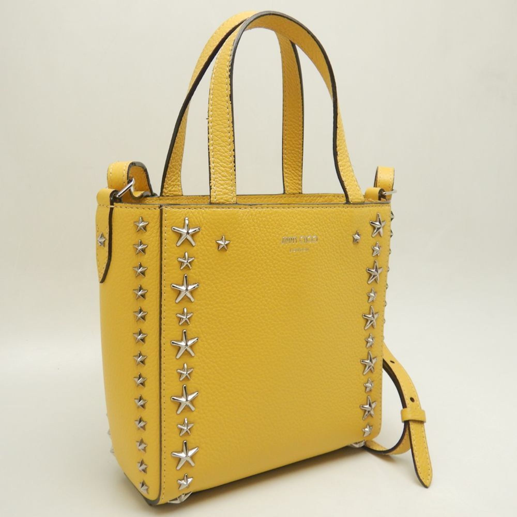 JIMMY CHOO Pegasi Handbag Star Studs Leather Yellow 251994