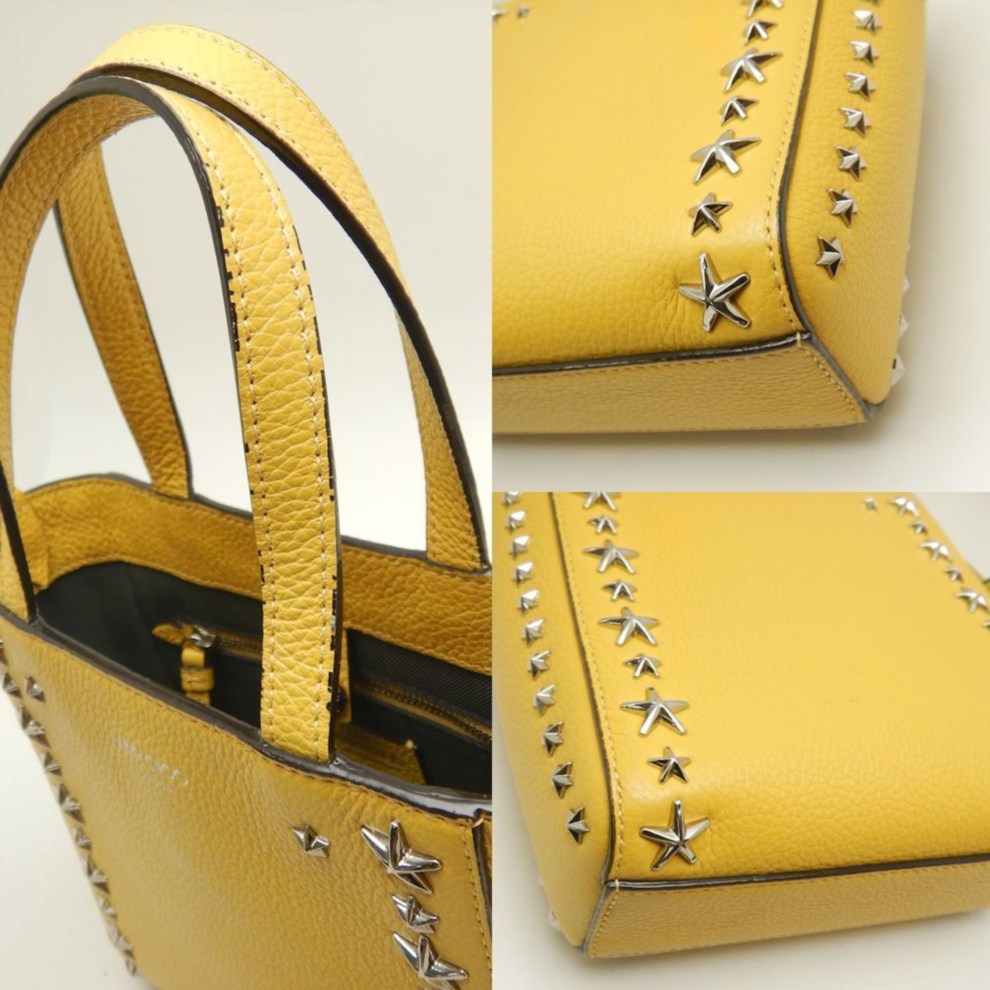 JIMMY CHOO Pegasi Handbag Star Studs Leather Yellow 251994