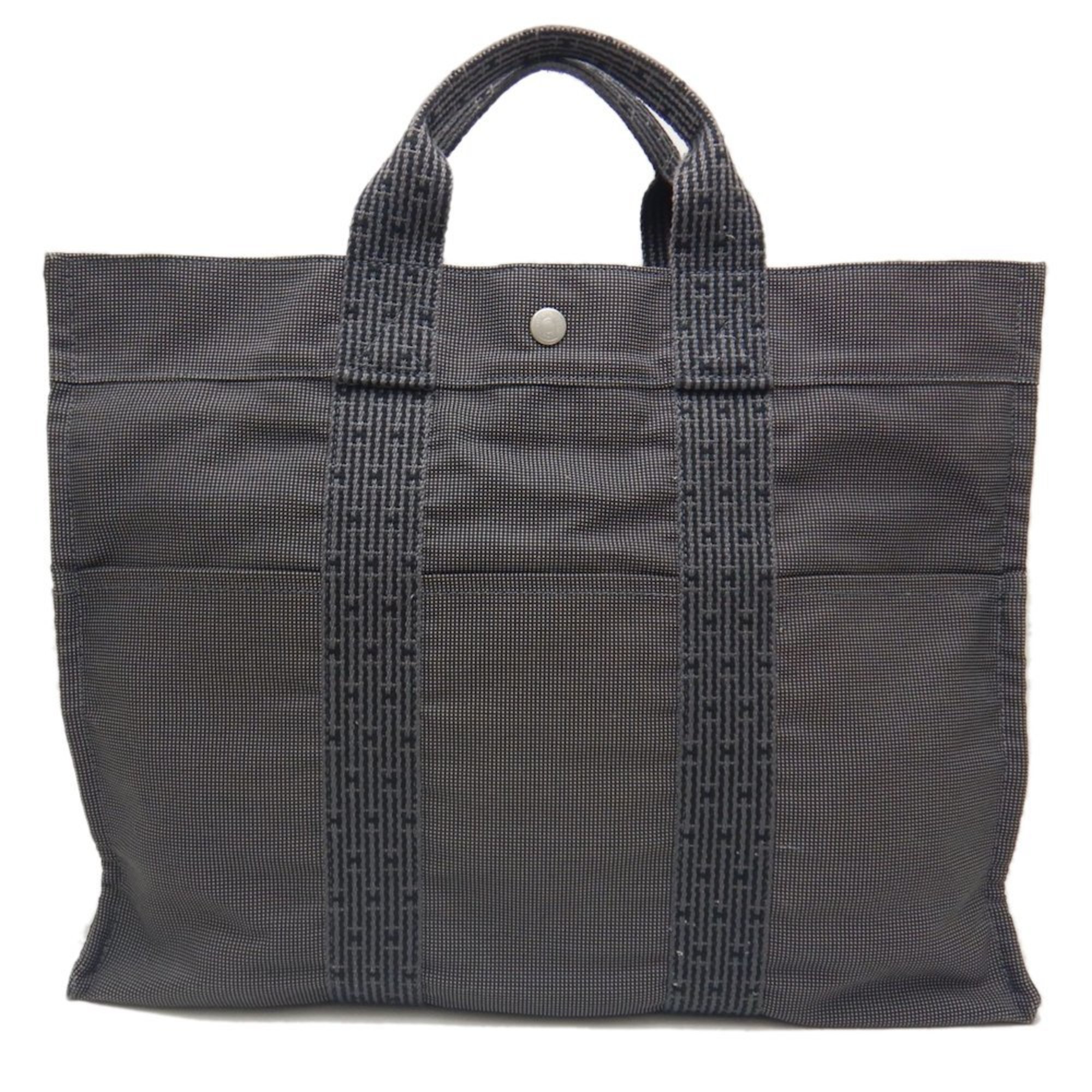 HERMES Tote MM Bag Air Line Nylon Canvas Grey 252008