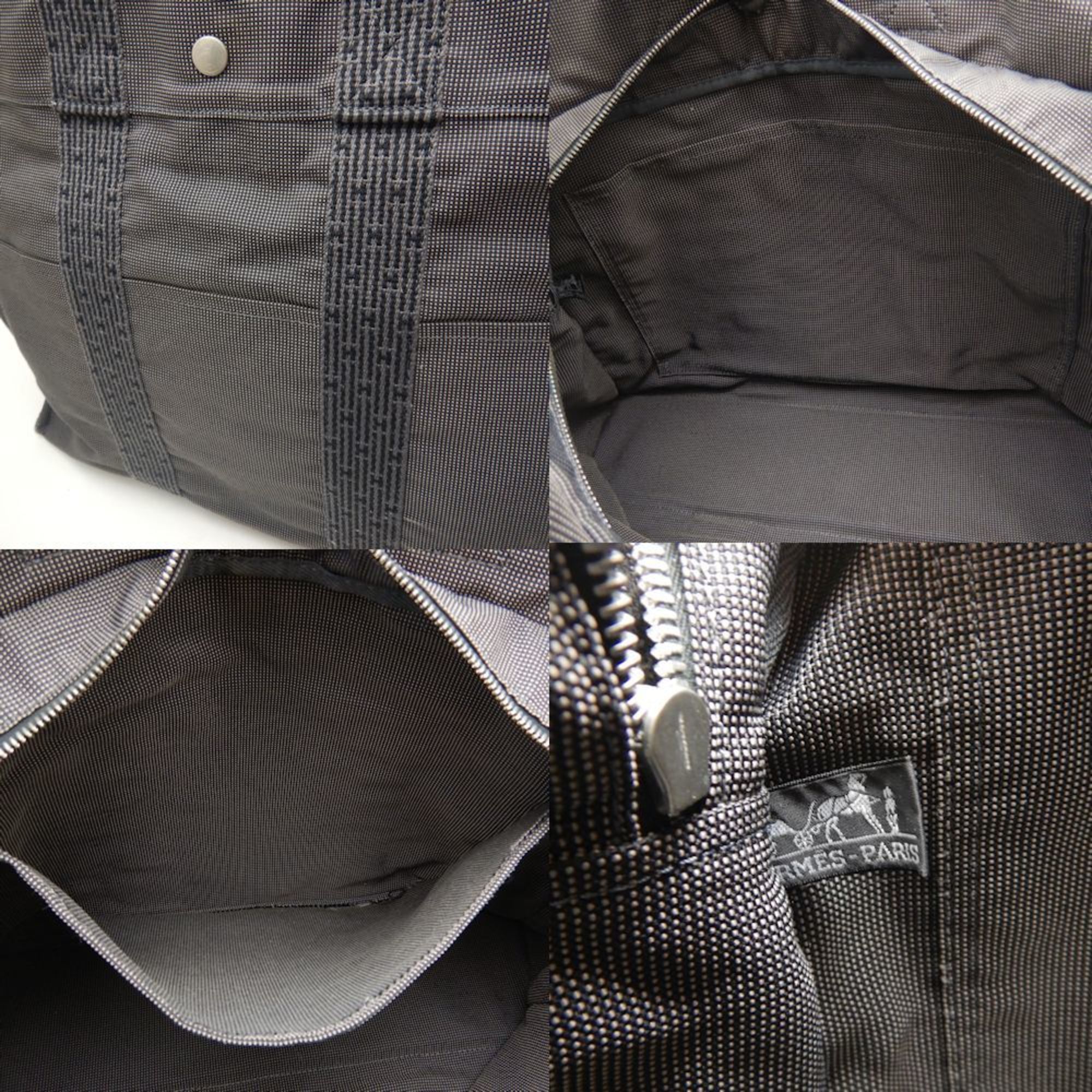 HERMES Tote MM Bag Air Line Nylon Canvas Grey 252008