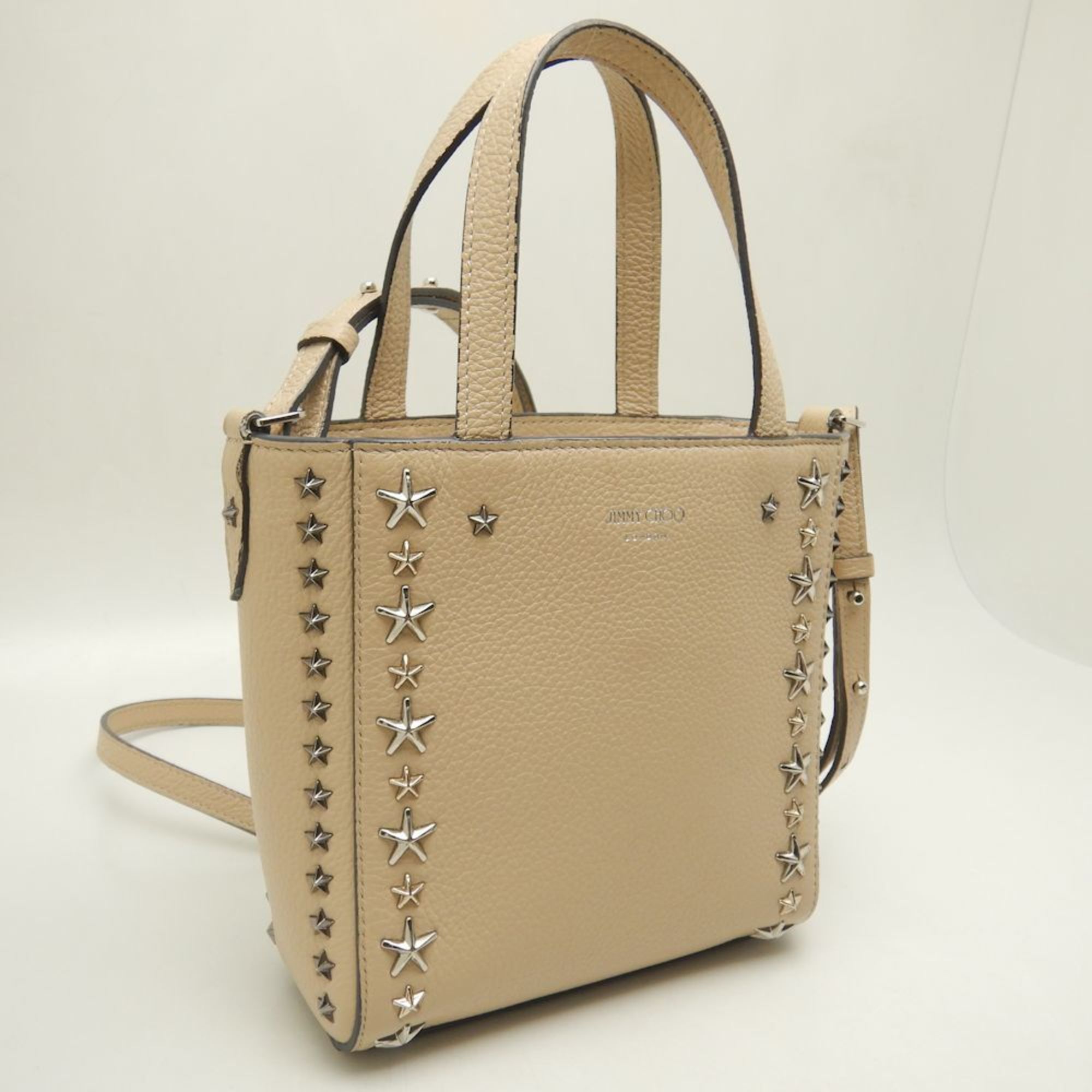 JIMMY CHOO Pegasi Tote Bag Star Studs Calf Beige 251963