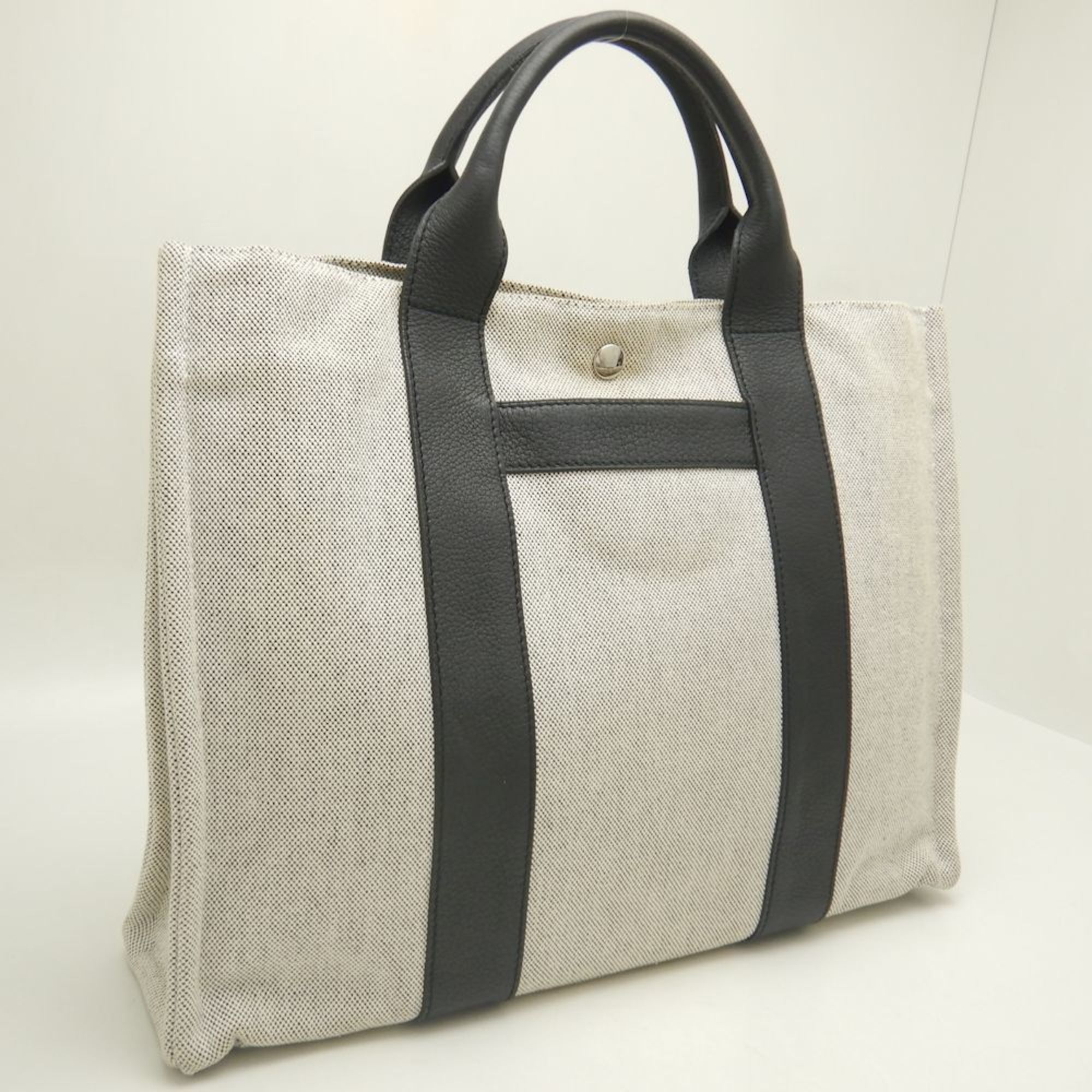 HERMES Sac Arne MM Tote Bag Toile H x Leather Grey Black 251966