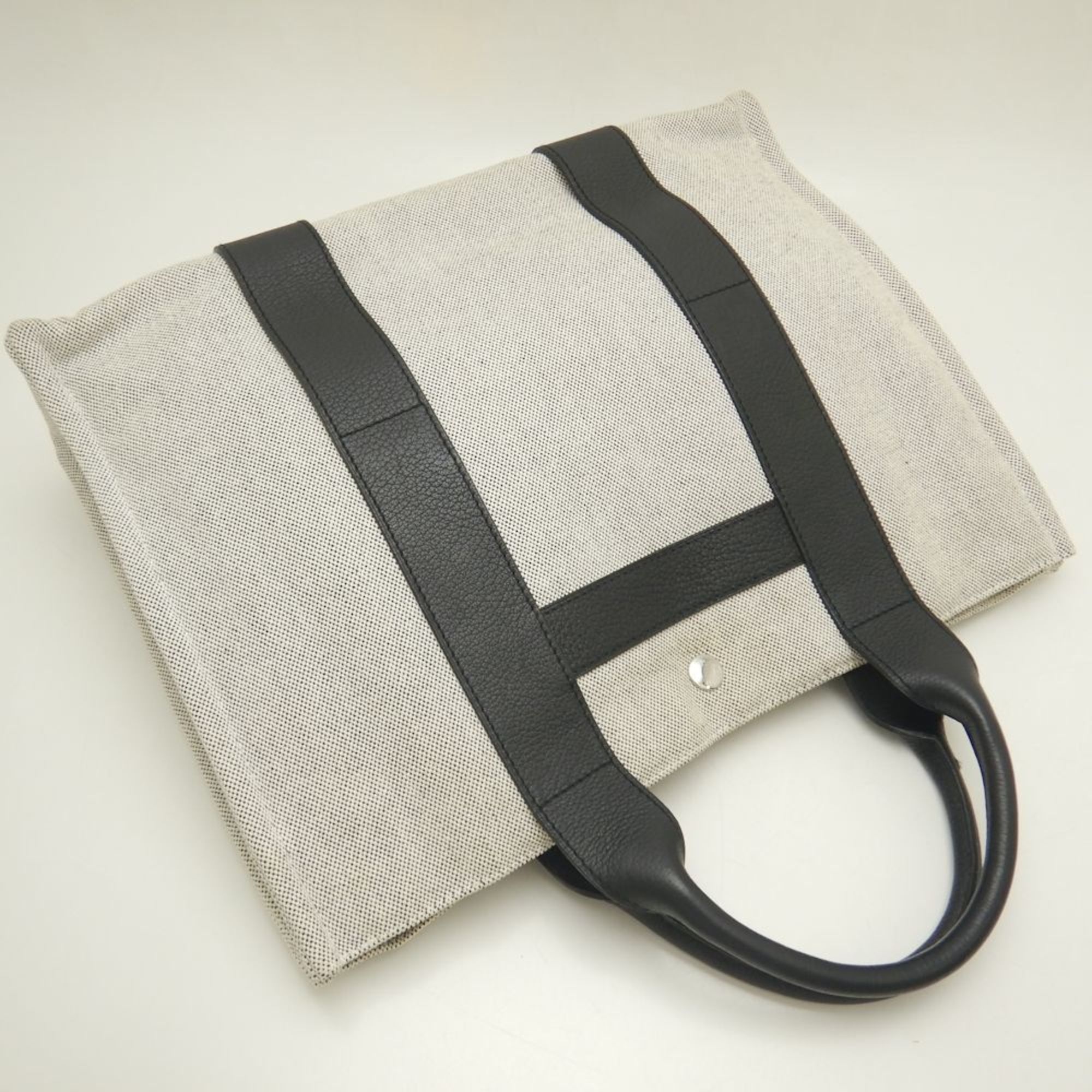 HERMES Sac Arne MM Tote Bag Toile H x Leather Grey Black 251966