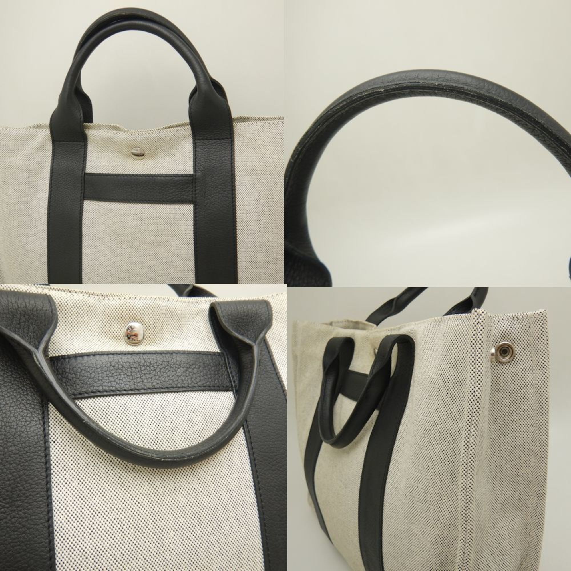 HERMES Sac Arne MM Tote Bag Toile H x Leather Grey Black 251966