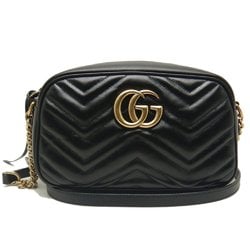 GUCCI Quilted Small Shoulder Bag 447632 GG Marmont Leather Black 251992