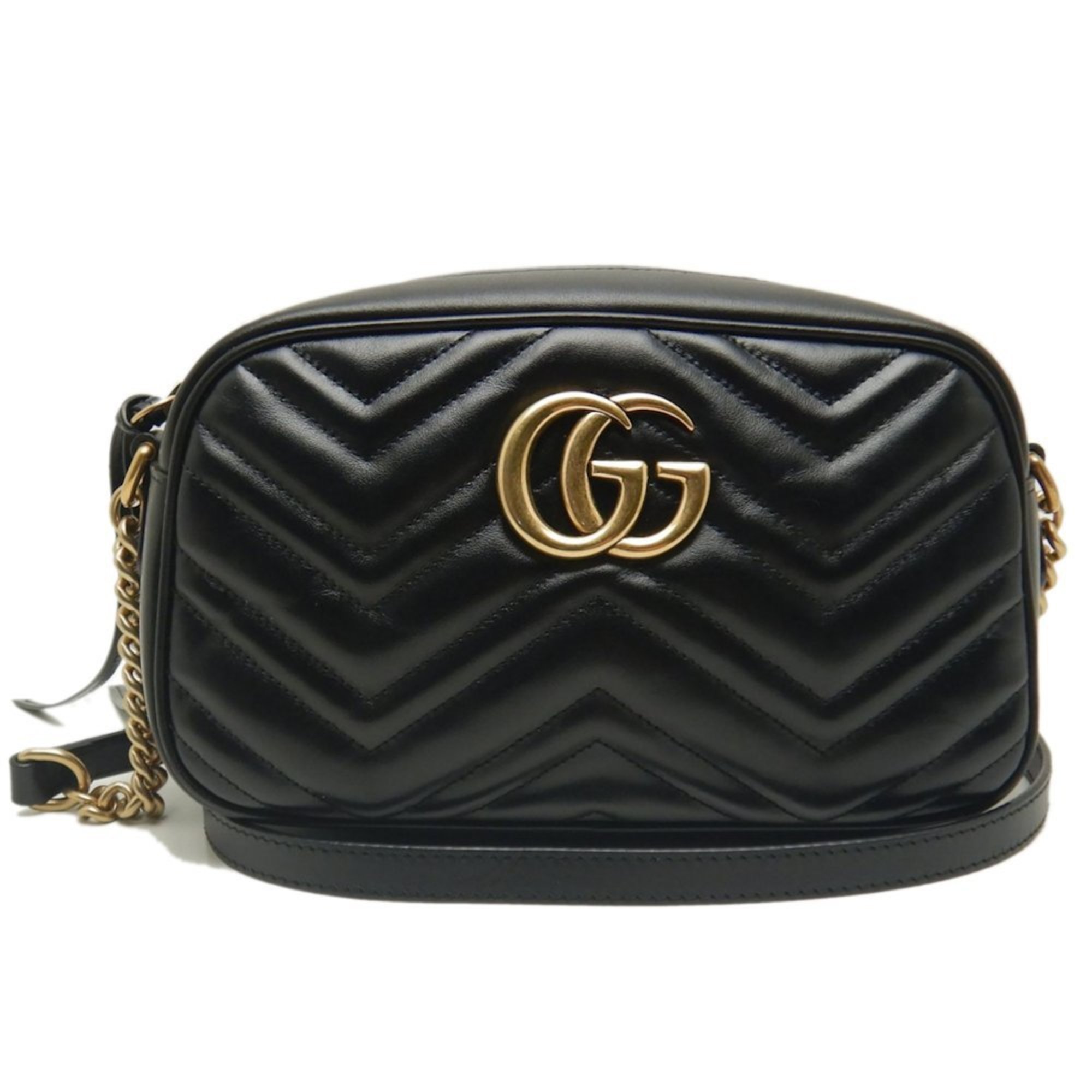 GUCCI Quilted Small Shoulder Bag 447632 GG Marmont Leather Black 251992