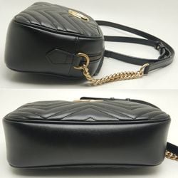 GUCCI Quilted Small Shoulder Bag 447632 GG Marmont Leather Black 251992