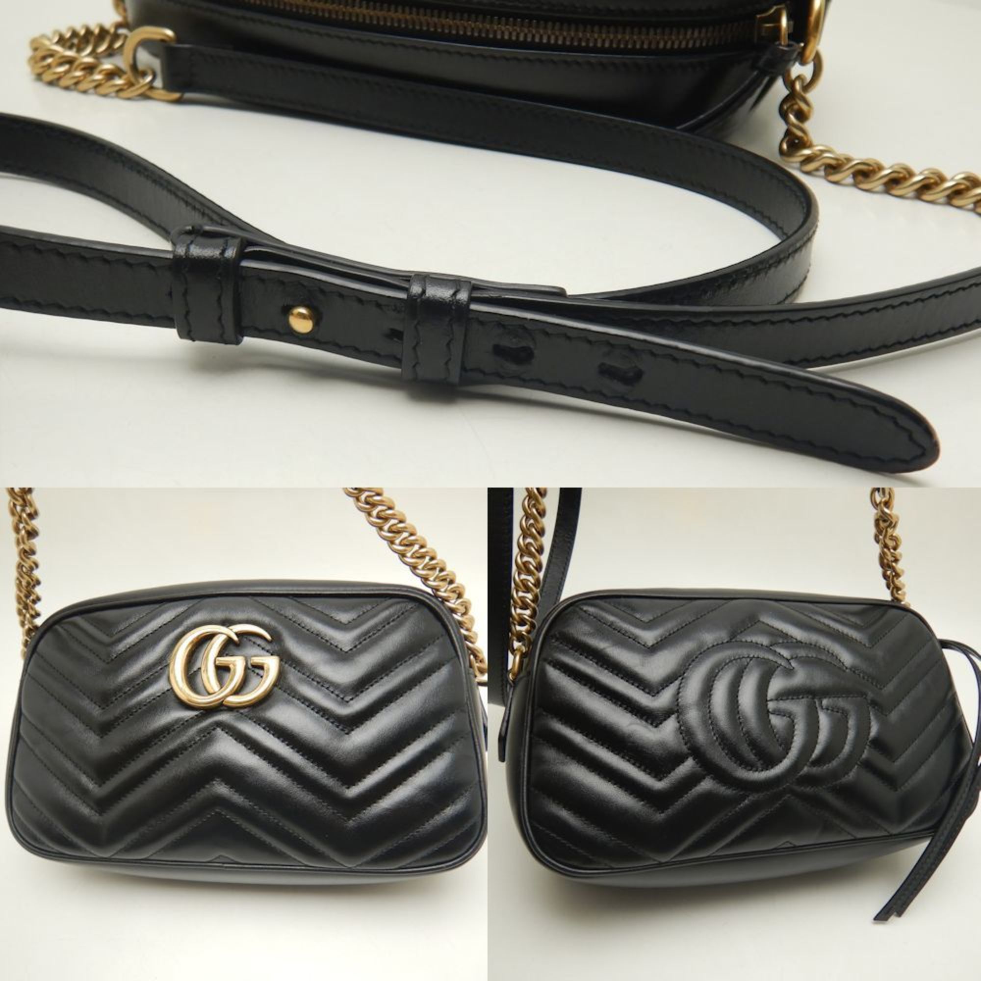 GUCCI Quilted Small Shoulder Bag 447632 GG Marmont Leather Black 251992