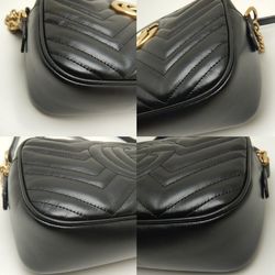 GUCCI Quilted Small Shoulder Bag 447632 GG Marmont Leather Black 251992