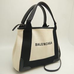 BALENCIAGA Navy Cabas XS 390346 Handbag Canvas x Leather Ivory Black 251973