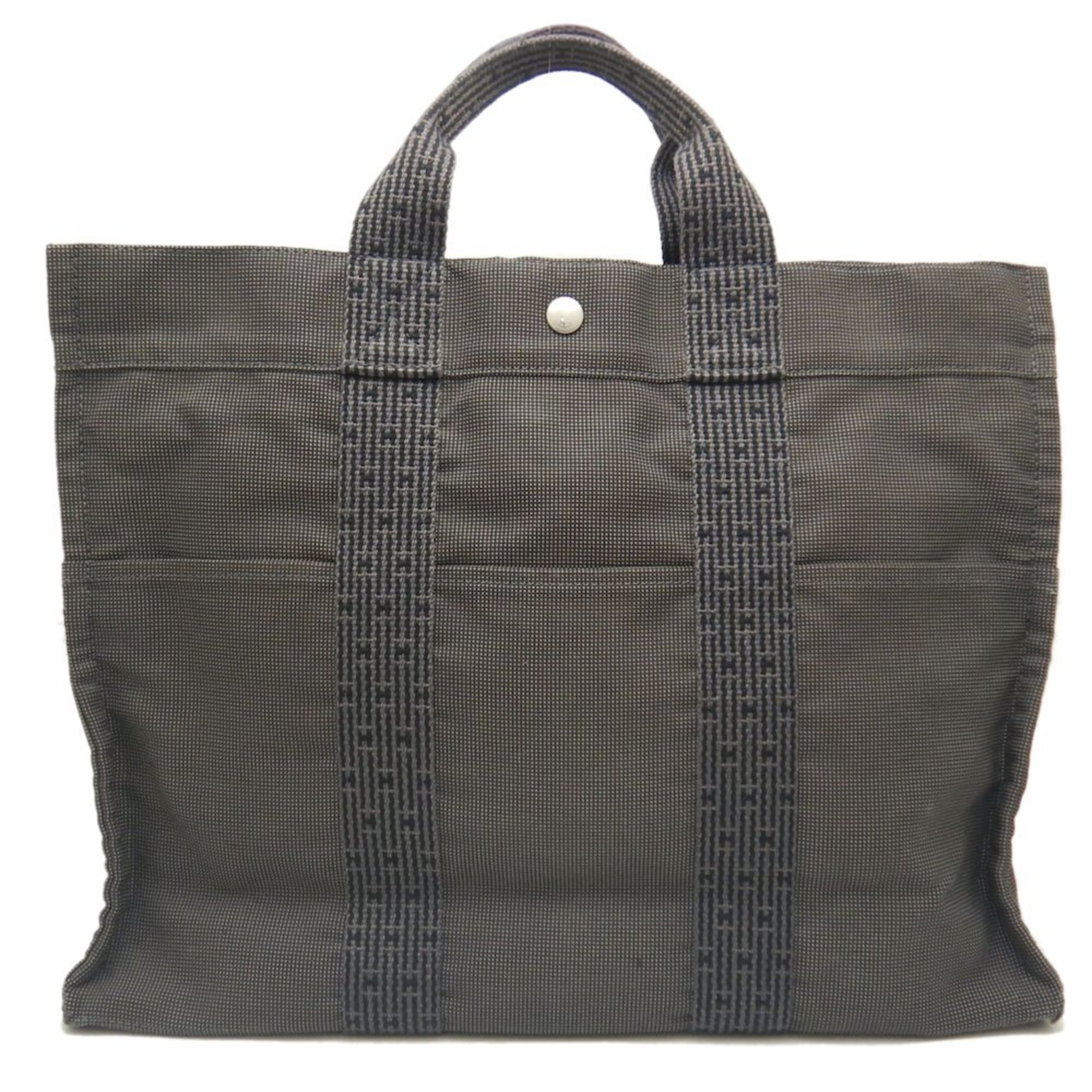 HERMES Tote MM Bag Air Line Nylon Canvas Grey 252010