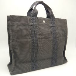 HERMES Tote MM Bag Air Line Nylon Canvas Grey 252010