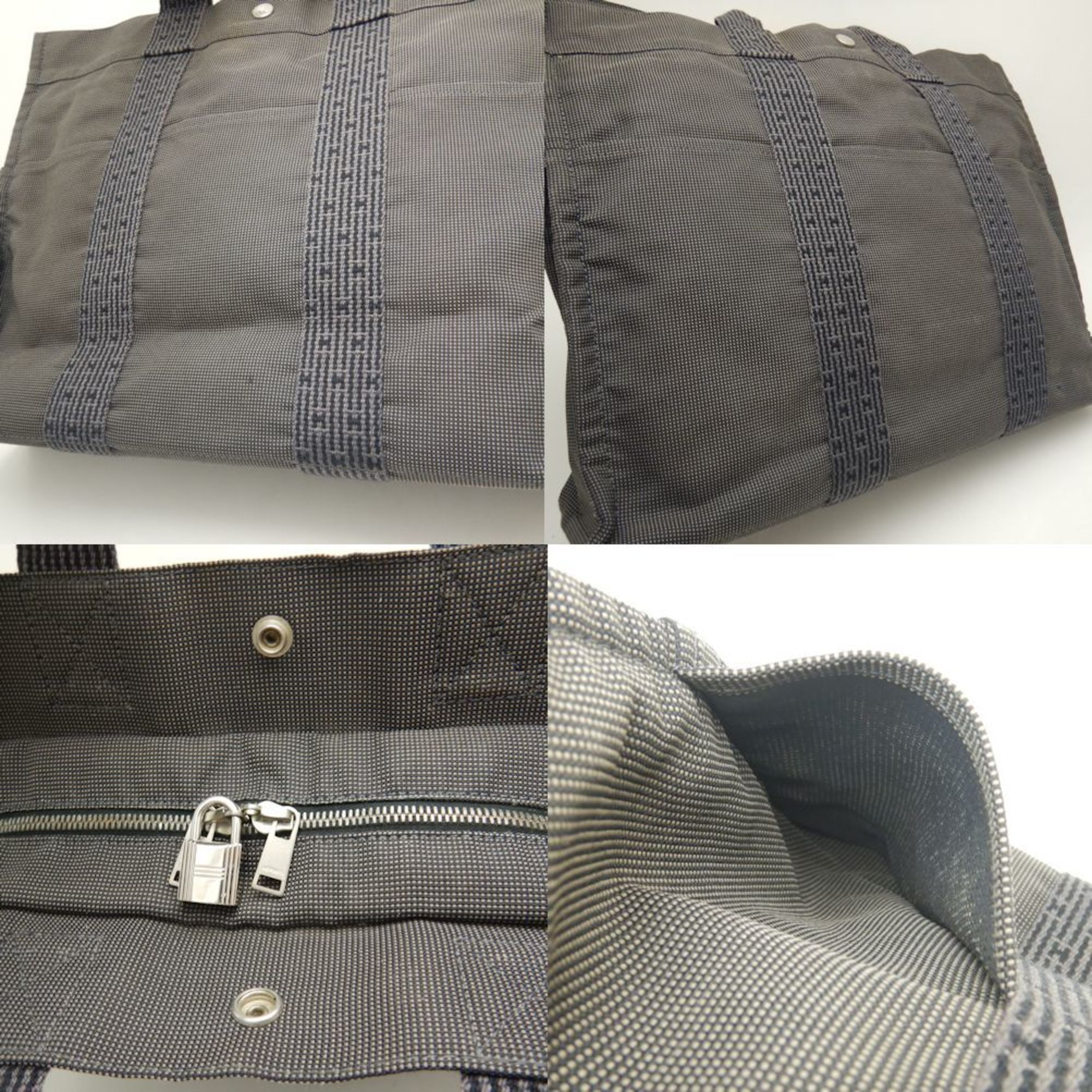 HERMES Tote MM Bag Air Line Nylon Canvas Grey 252010