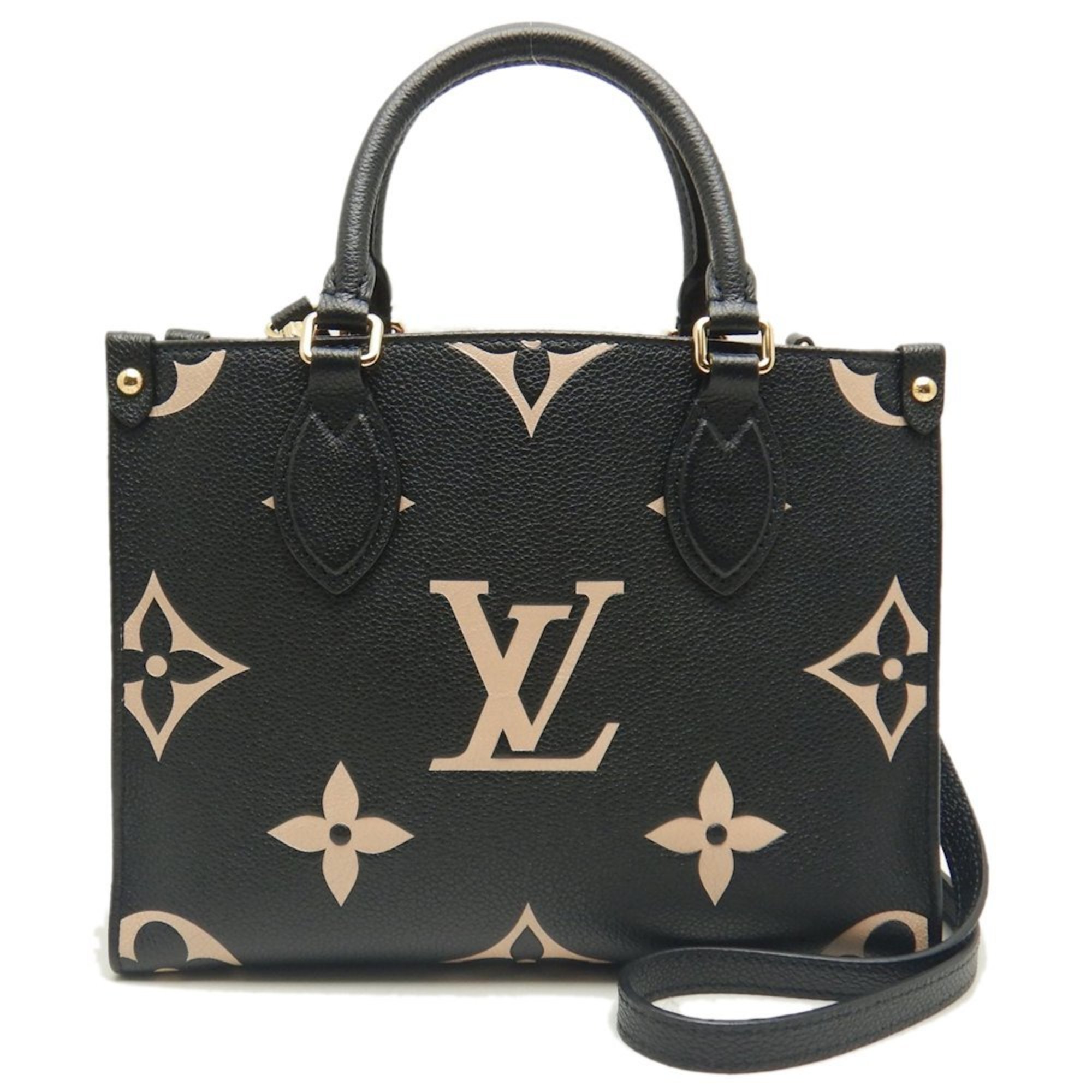 LOUIS VUITTON Louis Vuitton Bicolor Monogram On the Go PM M45659 Tote Bag Empreinte Black Beige 252004