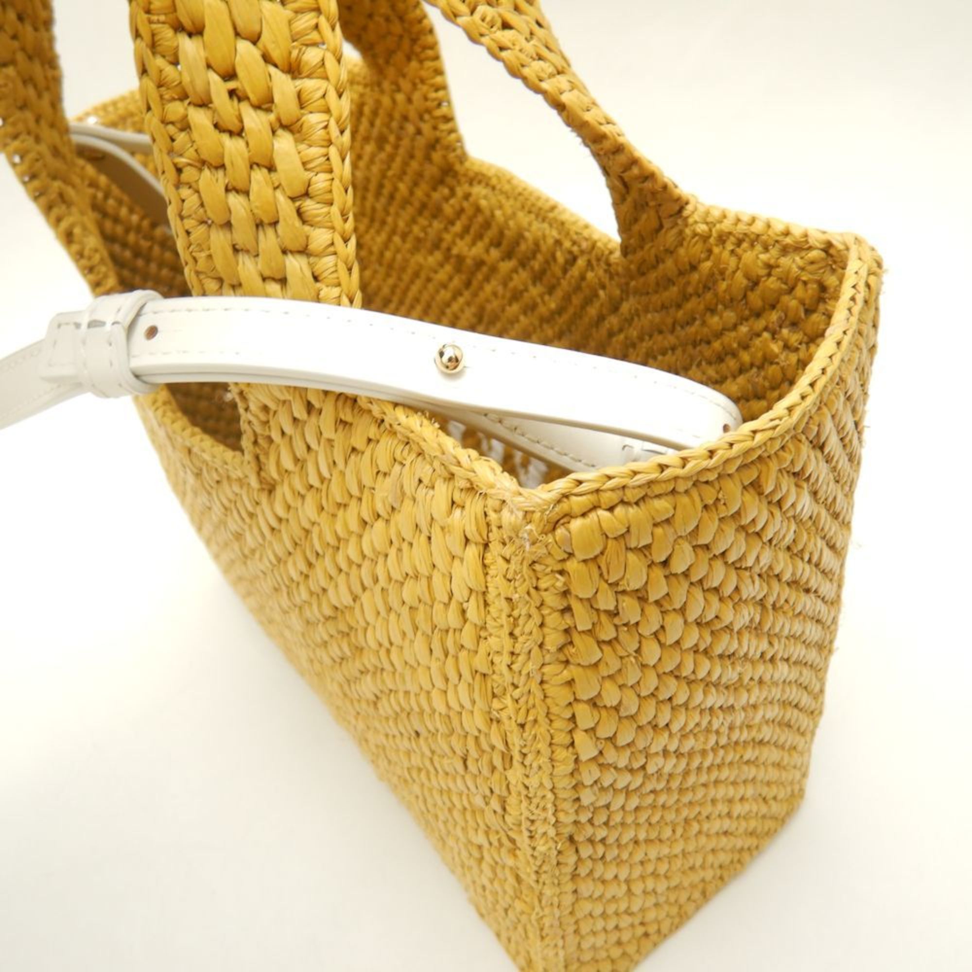 LOEWE Font Tote Small Bag Raffia Mustard White 252020