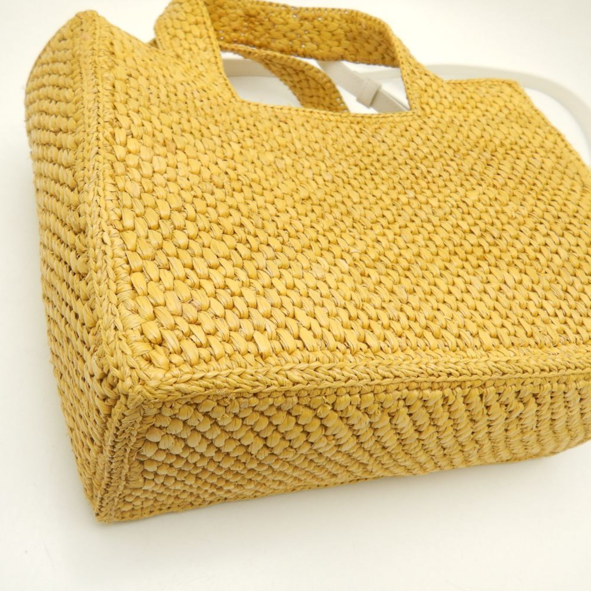 LOEWE Font Tote Small Bag Raffia Mustard White 252020