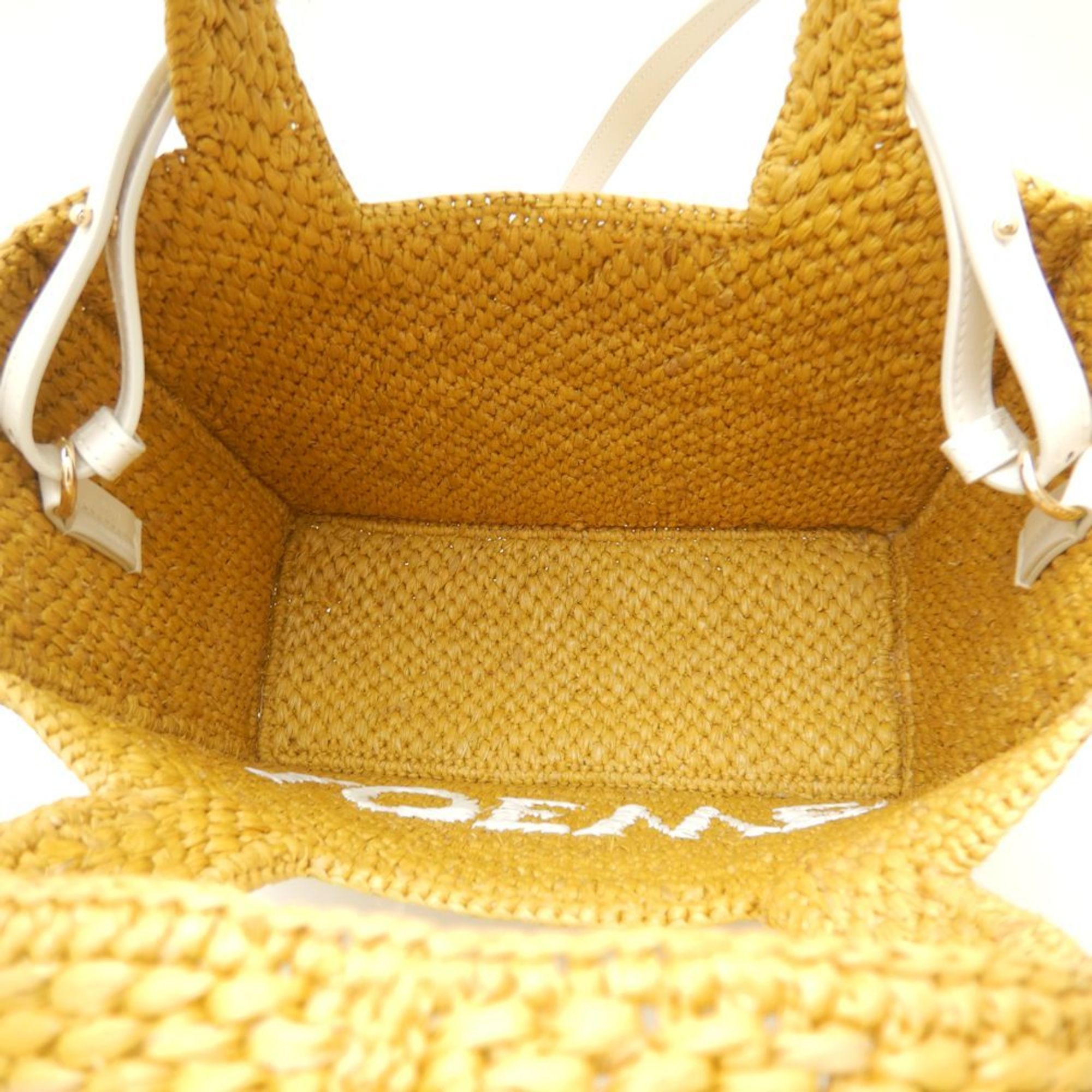 LOEWE Font Tote Small Bag Raffia Mustard White 252020