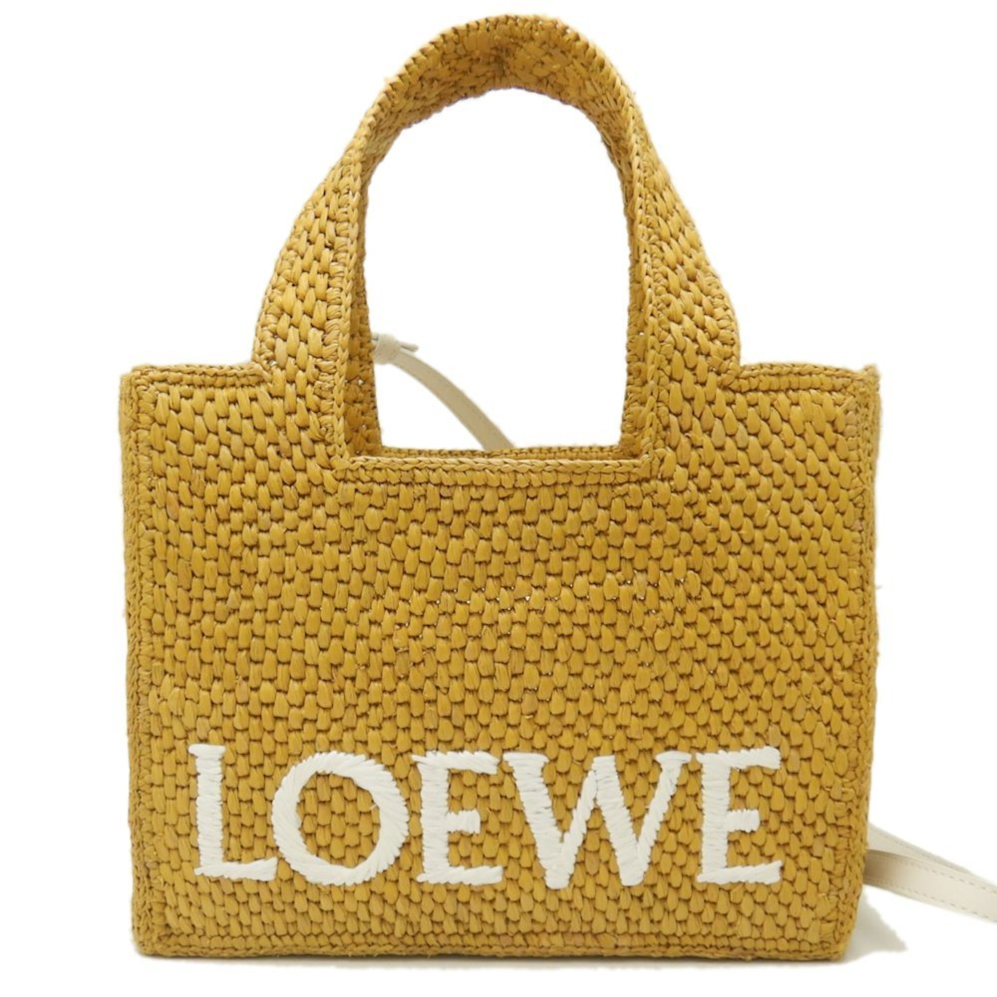 LOEWE Font Tote Small Bag Raffia Mustard White 252020