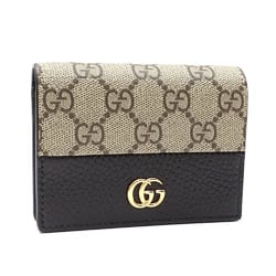 Gucci Bi-fold Wallet GG Marmont Double G Card Case Women's Beige Black PVC Leather 658610 Supreme A213802