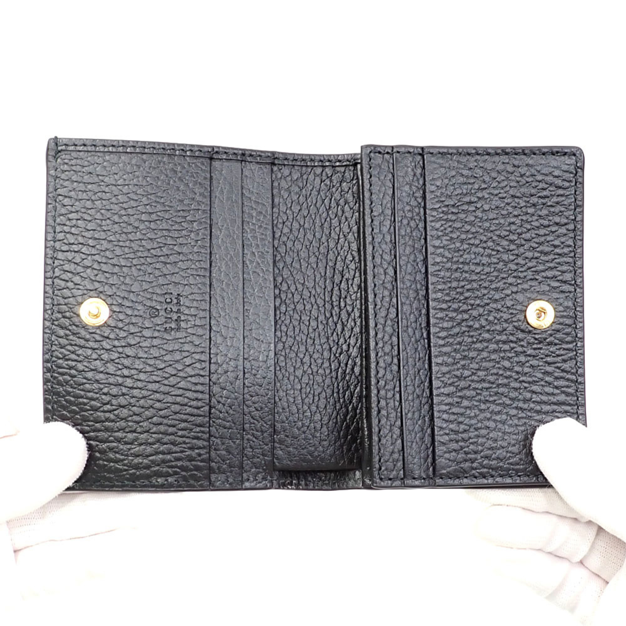 Gucci Bi-fold Wallet GG Marmont Double G Card Case Women's Beige Black PVC Leather 658610 Supreme A213802