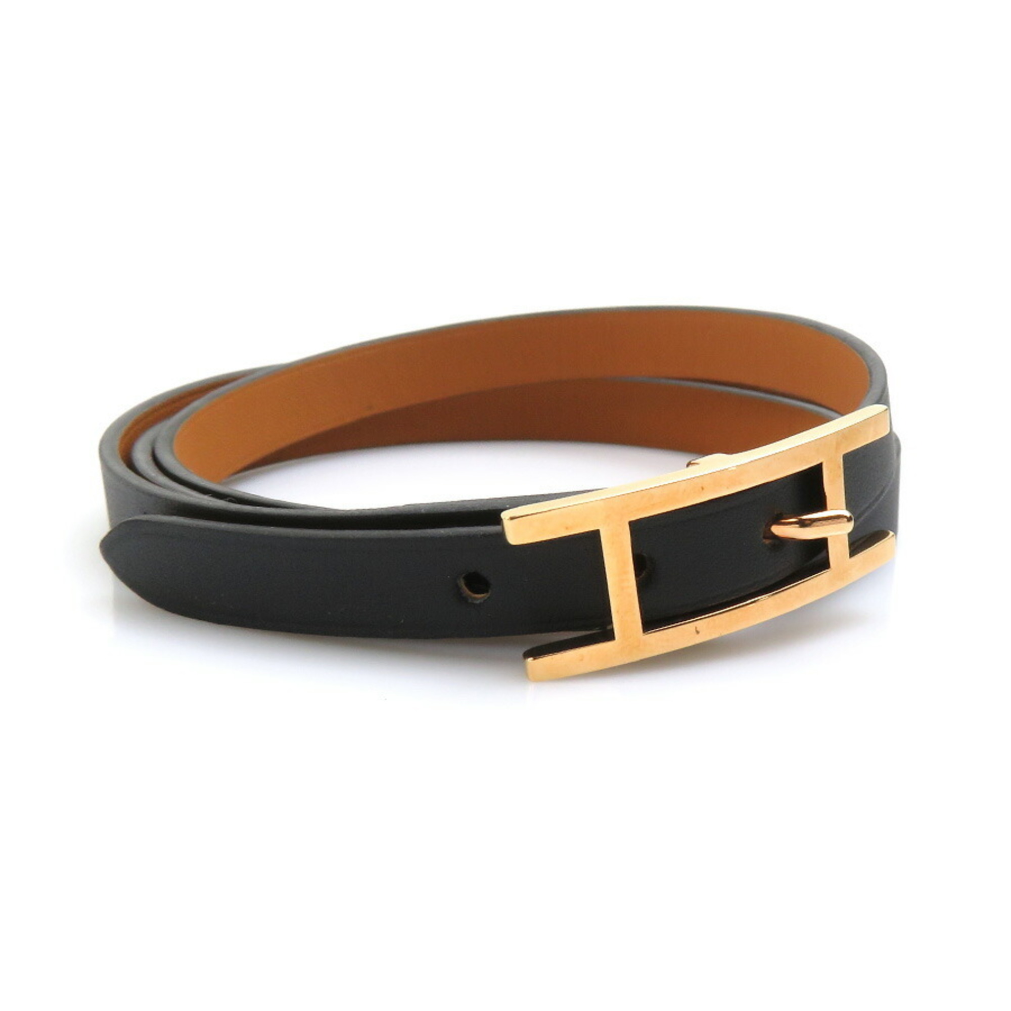 Hermes HERMES bracelet API leather metal black gold ladies e58970g