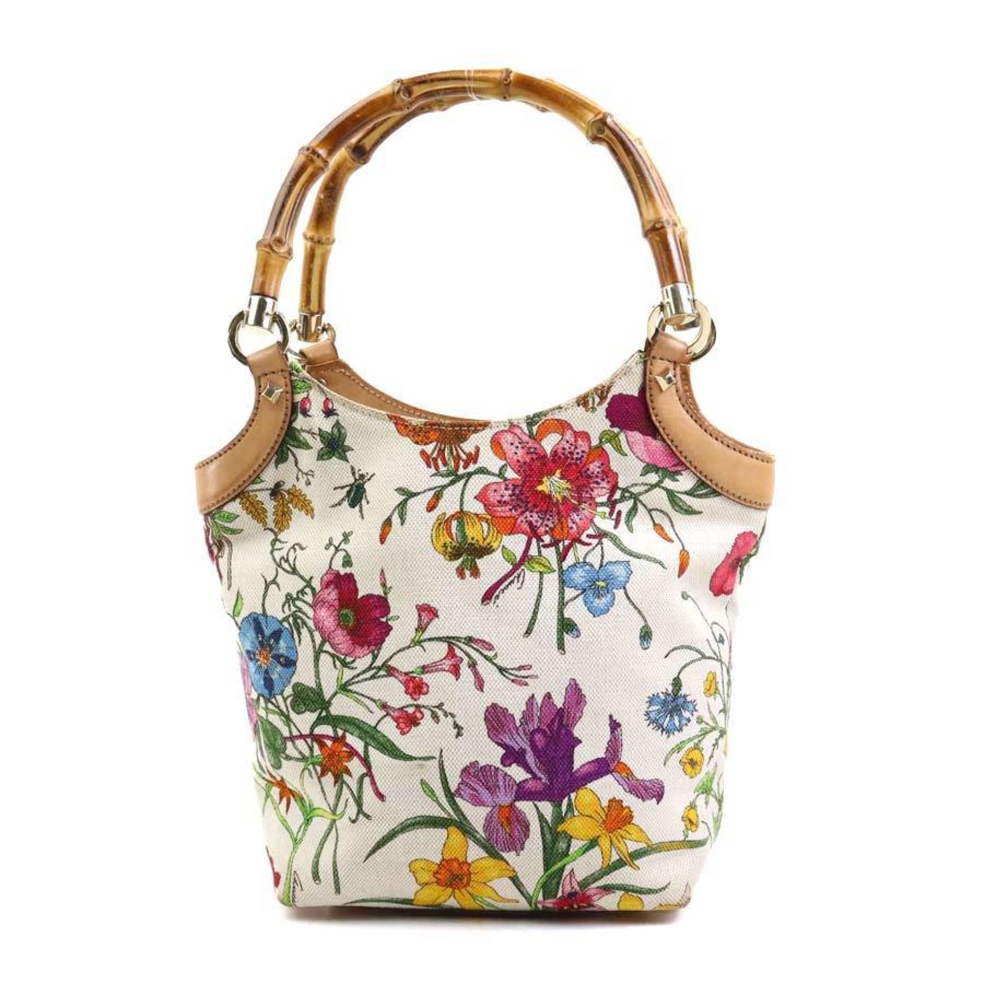 GUCCI Handbag Bamboo Flora Canvas Multicolor Gold Women's 140203 e58961g