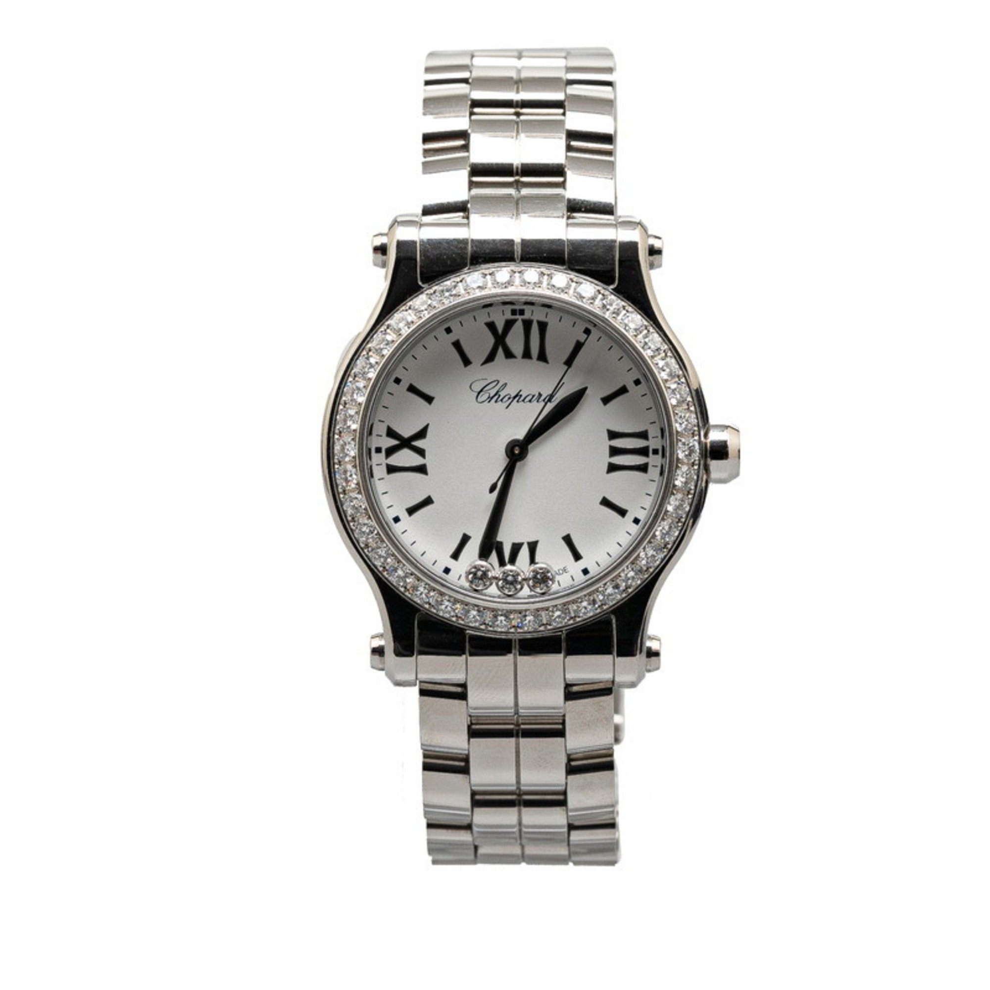 Chopard Happy Sport Bezel Diamond Watch 278590-3004 Quartz White Dial Stainless Steel Women's