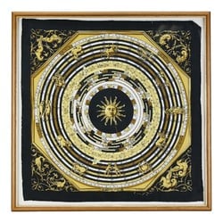 Hermes Carre 45 DIES ET HORE Astrology Sun Framed Scarf Muffler Black Gold Silk Women's HERMES