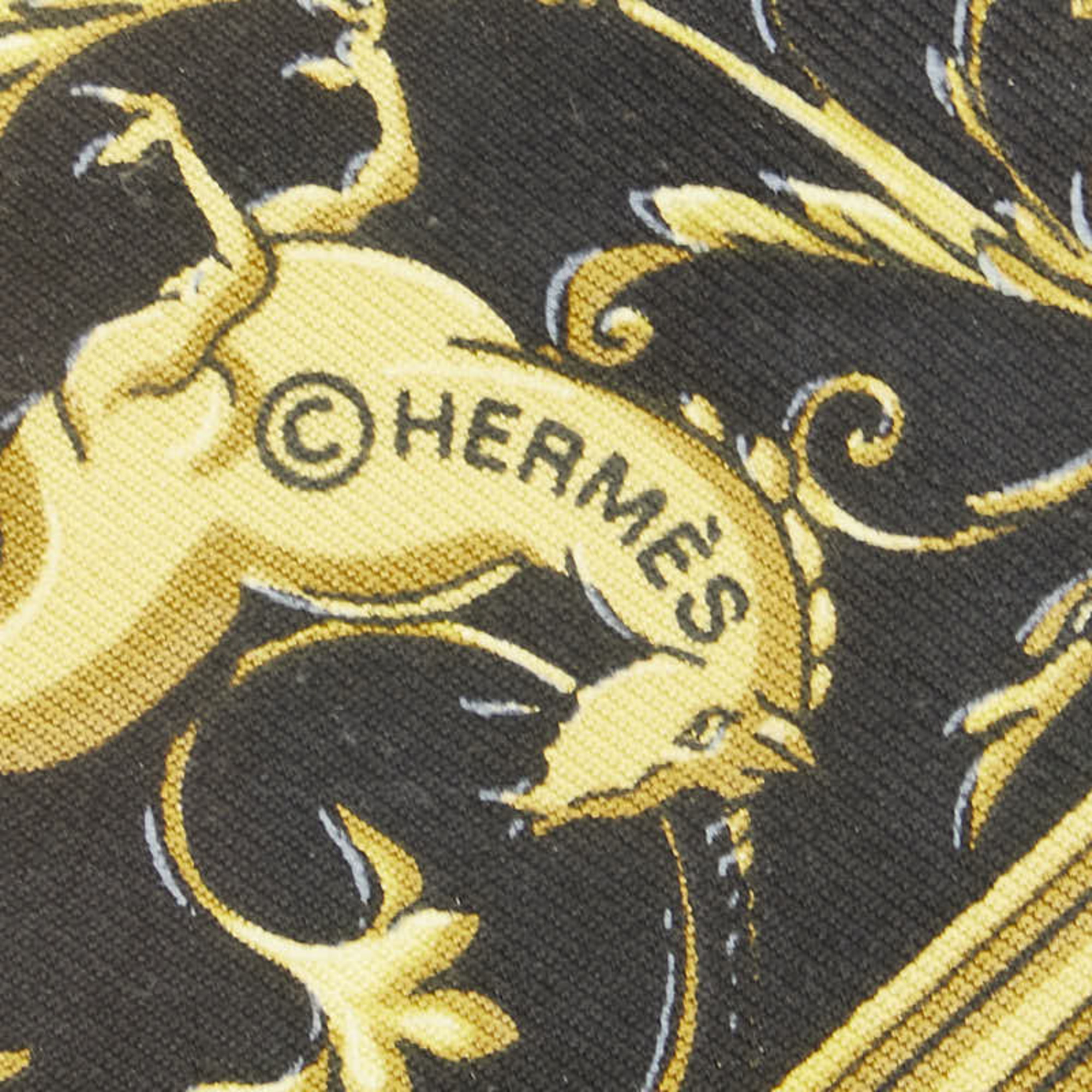 Hermes Carre 45 DIES ET HORE Astrology Sun Framed Scarf Muffler Black Gold Silk Women's HERMES